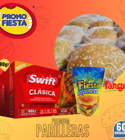 60 Hamburguesas Swift x80gr 100% carne s/ TACC + pan Fargo + aderezo