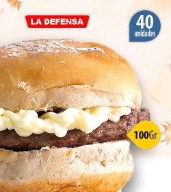 Hamburguesón La Defensa, línea económica, x100 Grs x 40 +Pan Maxi Boogies + 1 mayonesa