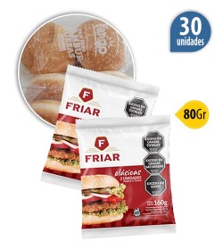Hamburguesa Friar para parrilla 100% carne vacuna 80 grs x 30 con pan fargo y aderezo