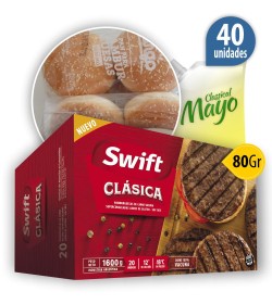 Hamburguesa Swift 80 Grs  Parrillera 100% carne vacuna x 40 + pan  Fargo + 1 aderezo