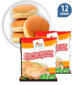 Hamburguesas de Pollo x83gr - 12u + Pan + Aderezo