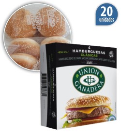 Hamburguesa Unión Ganadera Clásica x83grs s/TACC x20u + Fargo + 1 aderezo