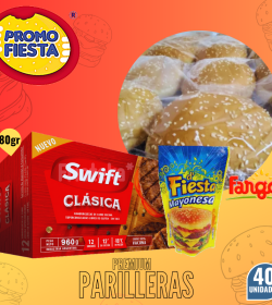 40 Hamburguesas Swift x80gr 100% carne s/ TACC + 40 panes Fargo + aderezo