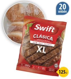 Maxi hamburguesas XL Swift Clásica 100% carne vacuna 125gr x 20 u + Fargo +aderezo