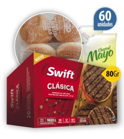 Hamburguesas Swift 100% carne vacuna Clásica 80 Grsx 60u + Pan Fargo + 2 aderezos