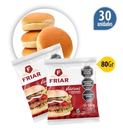 Hamburguesa Friar para parrilla 100% carne vacuna 80gr x30 + pan + aderezo