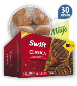 Hamburguesas Swift 100% carne vacuna Clásica 80 Grs x 30u + Pan fargo + aderezo