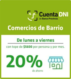 Banco Provincia, cuenta DNI 20% de descuento.