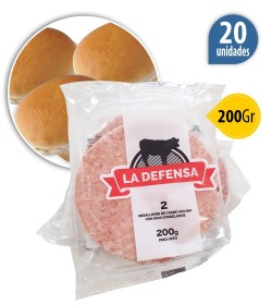 Hamburguesón La Defensa , línea económica, x100 Grs x 20 + pan maxi BOOGIES + 1 mayonesa
